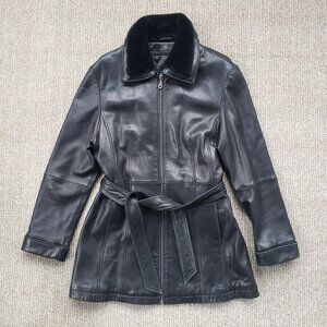 Vintage Y2K Tiboa Leathers Jacket Fur Collar Medium Black